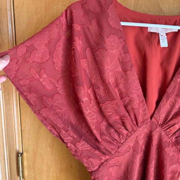 Hutch Floral Burnout Maxi Dress Women 4 Rust Flutter Sleeve V-Neck Gown - Picture 3 of 10